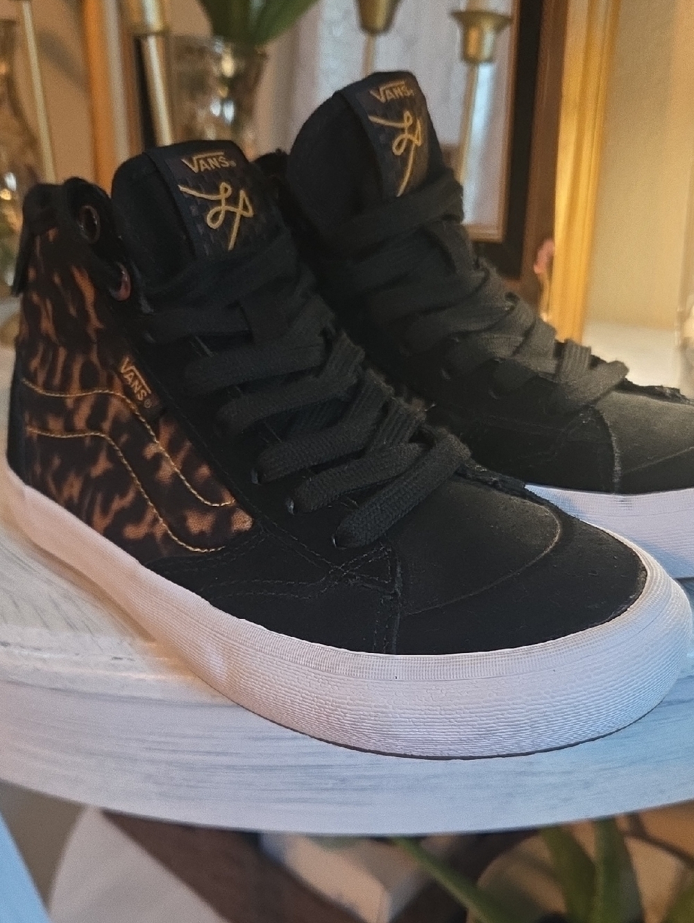 Vans Black High-Top Sneakers with Leopard Print Accent